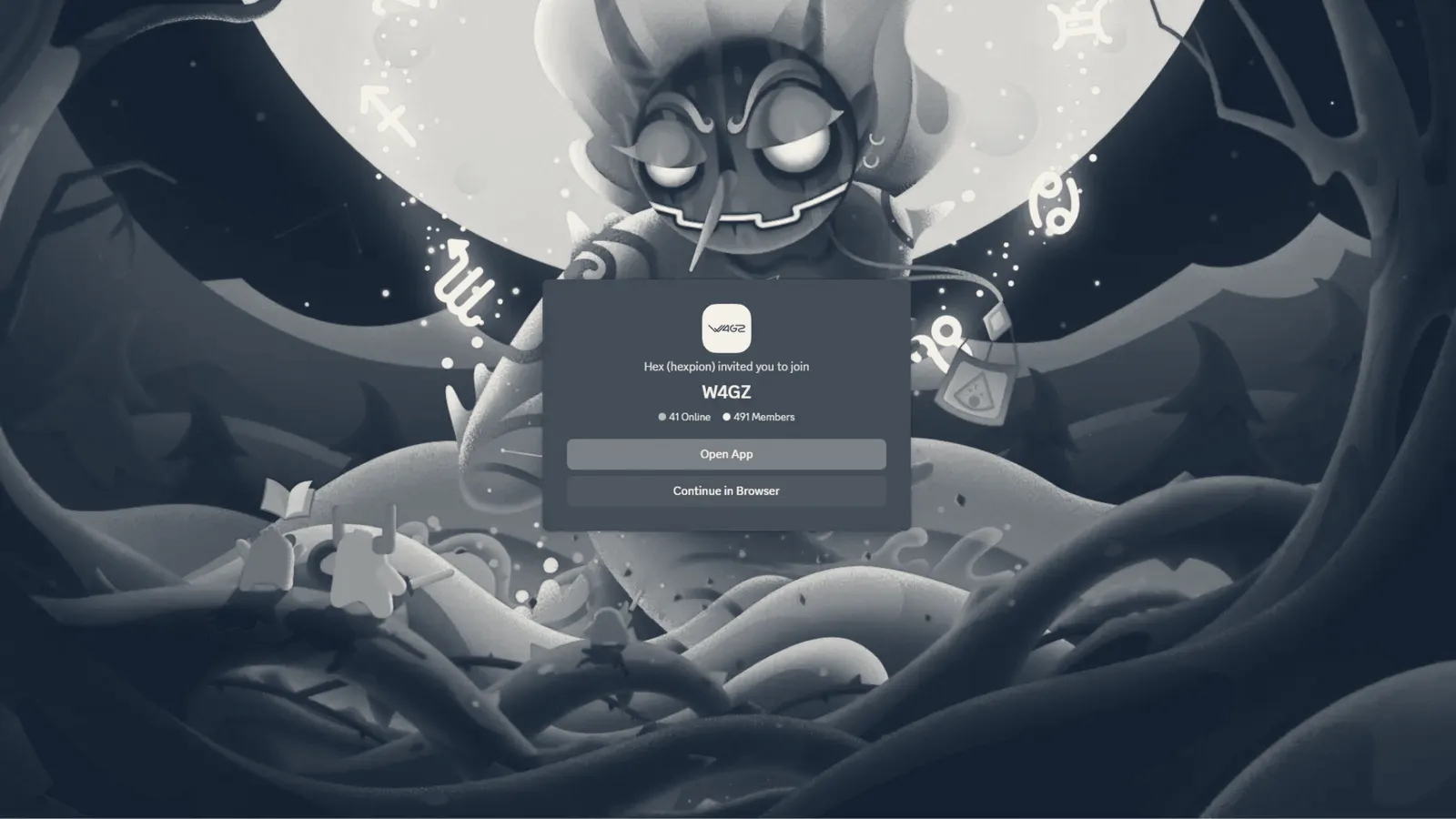 Màn hình chào mừng của server Discord W4GZ Community.