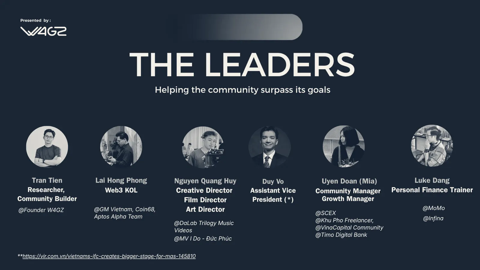 Tấm thẻ The Leaders giới thiệu các leader của cộng đồng W4GZ.